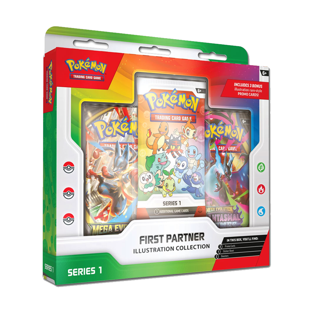Pokémon First Partner Illustration Collection Series 1 EN – 3 Booster Packs + 3 Promo Karten