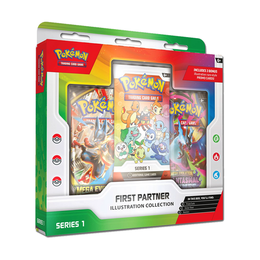 Pokémon First Partner Illustration Collection Series 1 EN – 3 Booster Packs + 3 Promo Karten