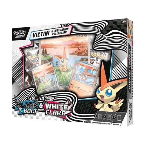 Englische Pokémon TCG Scarlet & Violet 10.5 Black Bolt & White Flare Victini Illustration Collection Box mit Promokarten und Booster Packs